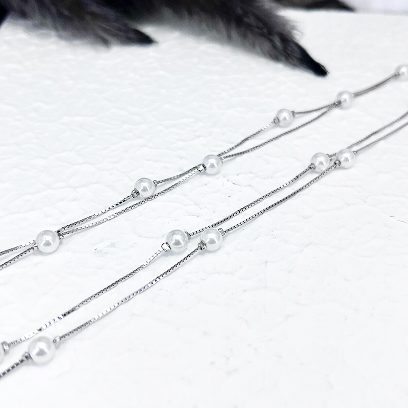 گردنبند نقره مروارید زنانه مدل دو ردیف