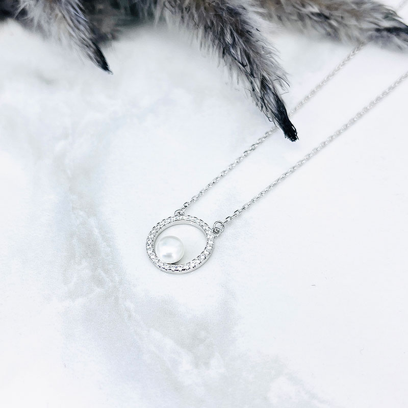 گردنبند نقره مروارید پرورشی دایره
