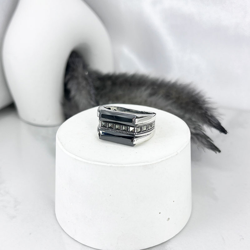 انگشتر نقره مردانه اسپرت نگین مشکی