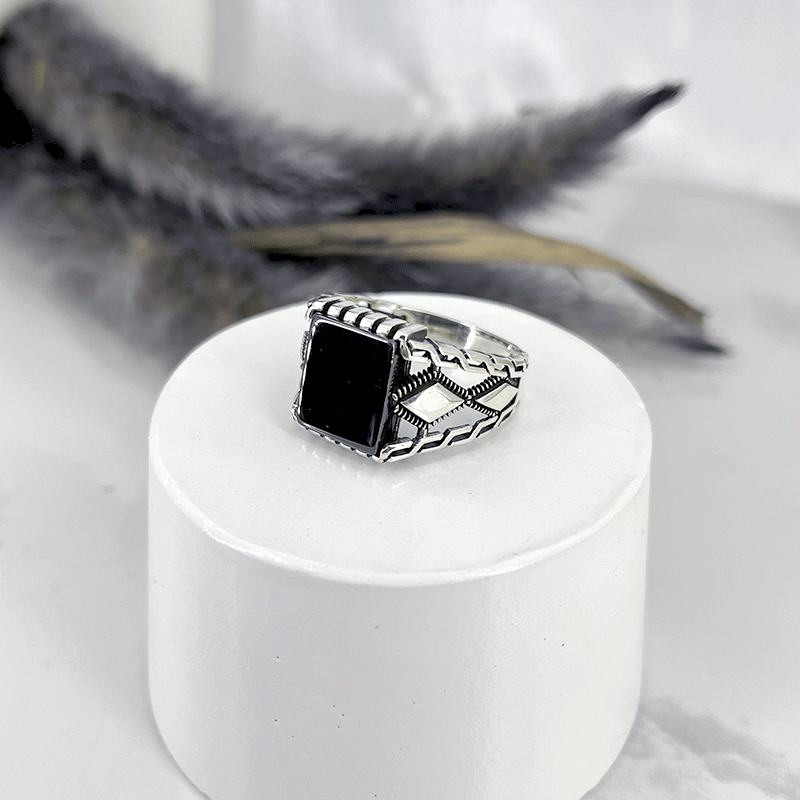 انگشتر نقره مردانه مدل مربع رکاب لوزی