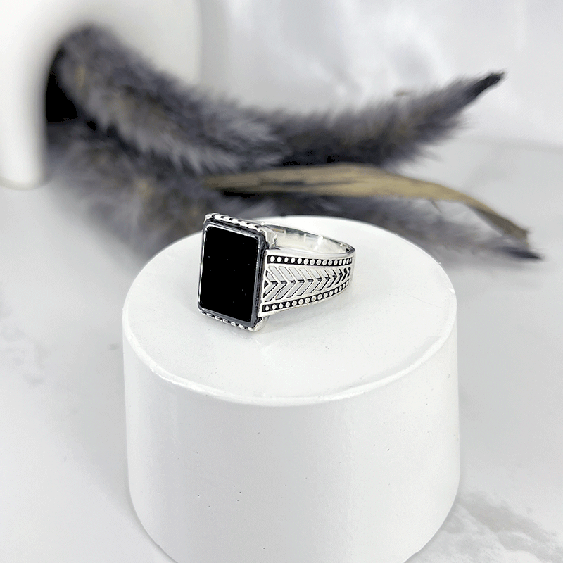 انگشتر نقره مردانه مدل عقیق مستطیل
