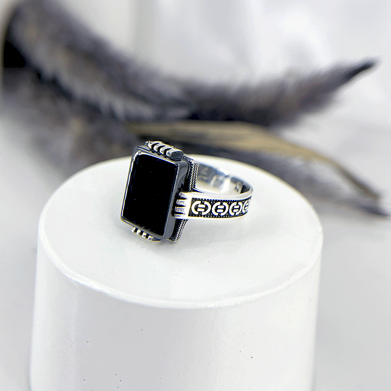 انگشتر نقره مردانه مدل اونیکس مستطیل