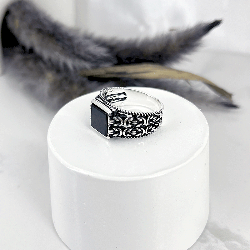 انگشتر نقره مردانه مدل کرال سیاه قلم