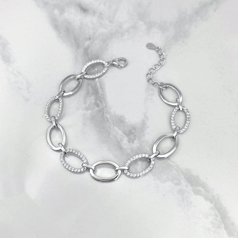 دستبند نقره زنانه مدل بیضی نگین