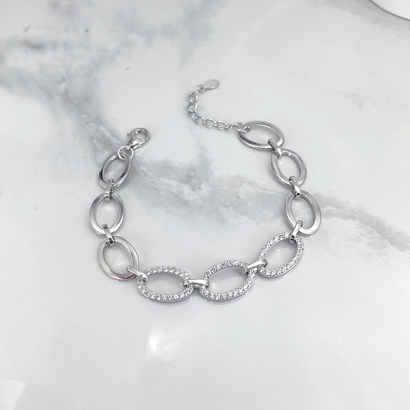 دستبند نقره زنانه مدل ایتالیایی بیضی