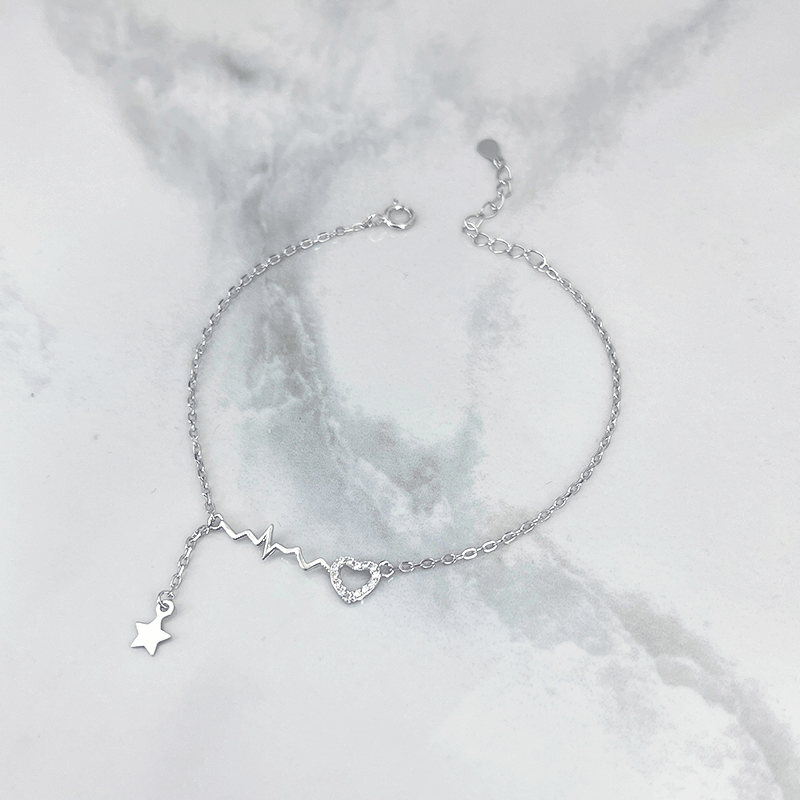 دستبند نقره دخترانه مدل ضربان قلب