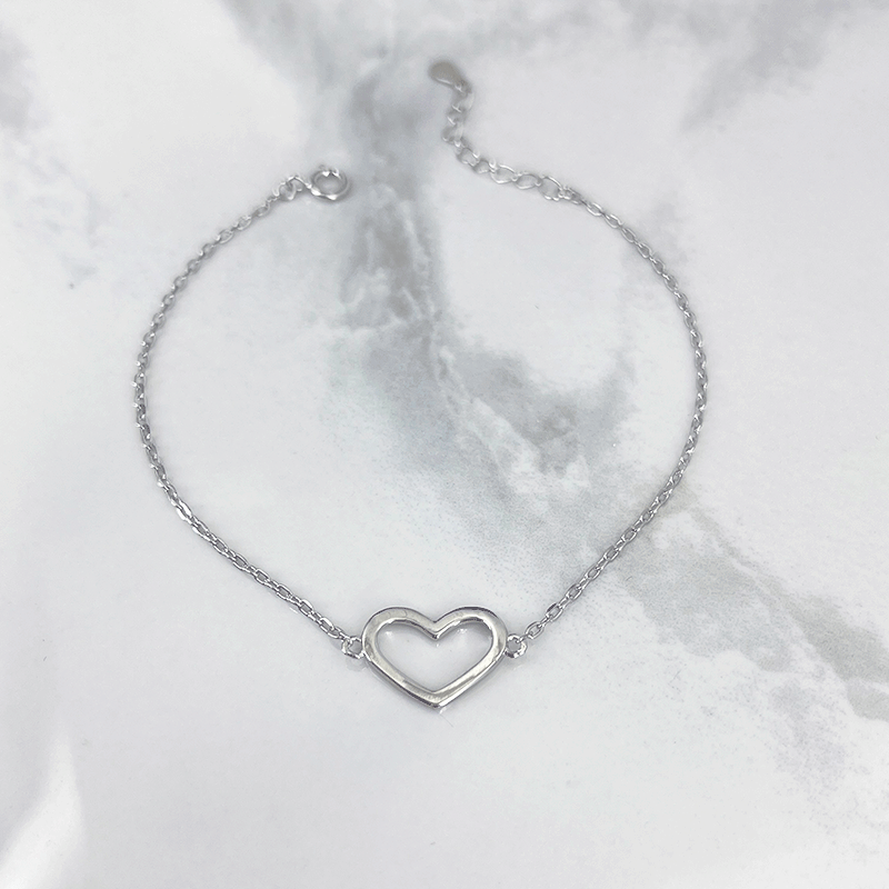 دستبند نقره دخترانه مدل قلب بدون نگین