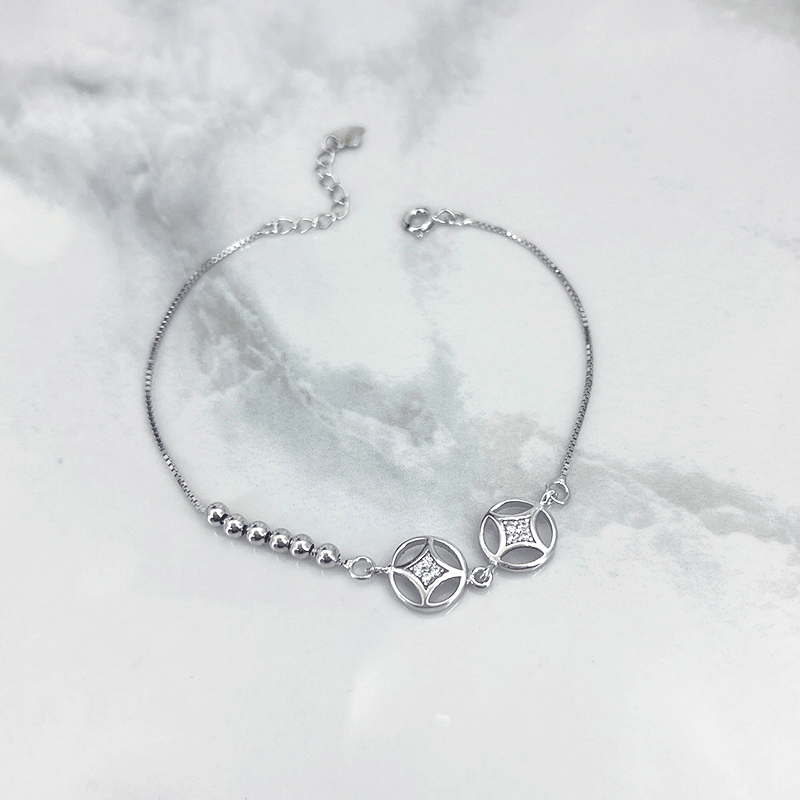 دستبند نقره دخترانه مدل دایره گوی