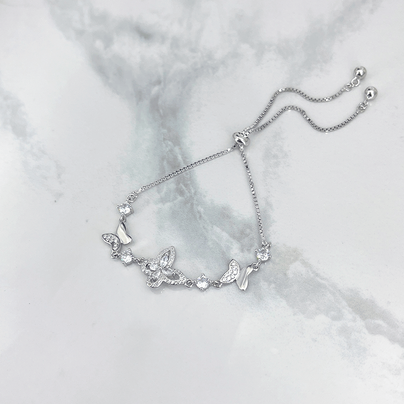 دستبند نقره دخترانه مدل آسانسوری پروانه