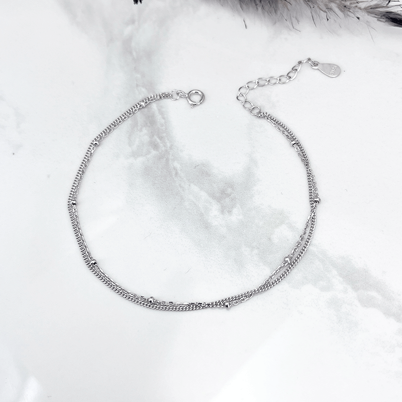 دستبند نقره دخترانه مدل دو زنجیر گوی