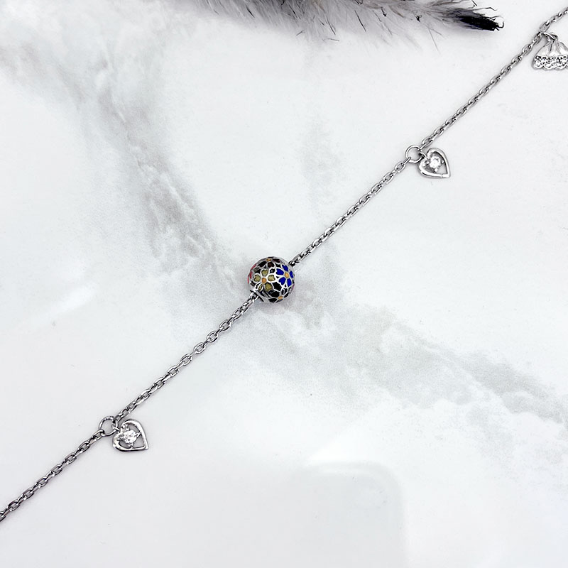 پابند نقره زنانه مدل گل سه بعدی