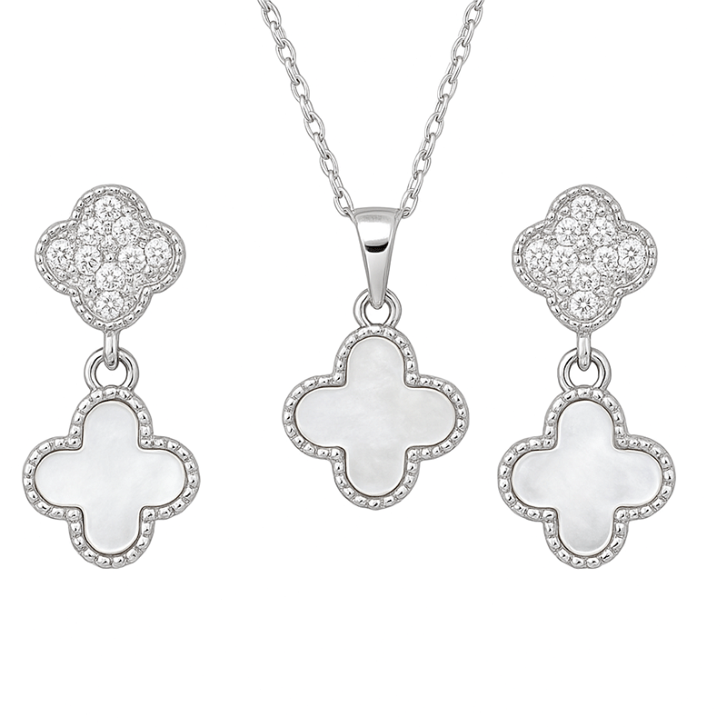 نیم ست نقره مدل ونکلیف صدفی سفید