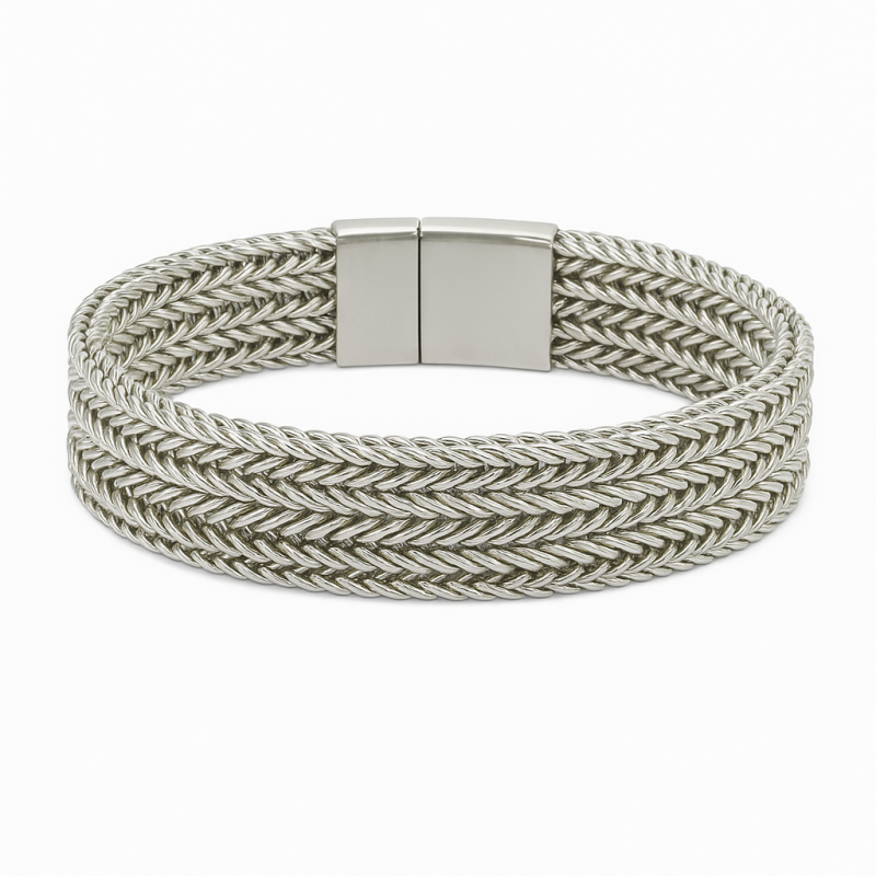 دستبند نقره مردانه مدل بافت دو لاین