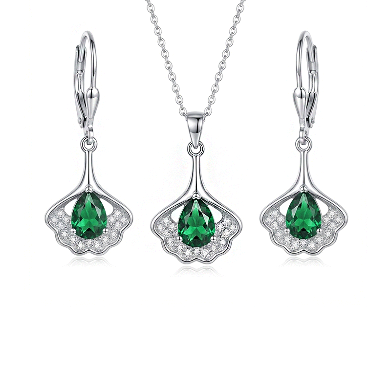 نیم ست نقره زنانه ایتالیایی مدل کریستال سبز