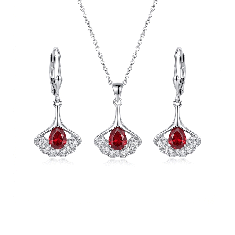 نیم ست نقره زنانه ایتالیایی مدل کریستال قرمز