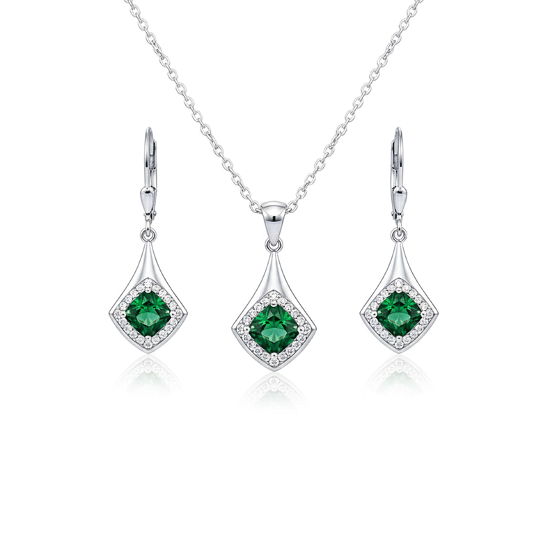 نیم ست نقره زنانه ایتالیایی مدل کریستال سبز