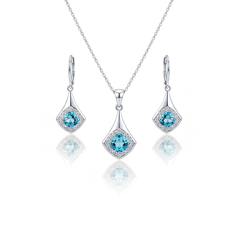 نیم ست نقره زنانه ایتالیایی مدل آبی روشن