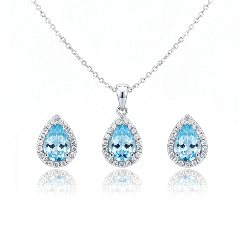 نیم ست نقره ایتالیایی اشک آبی