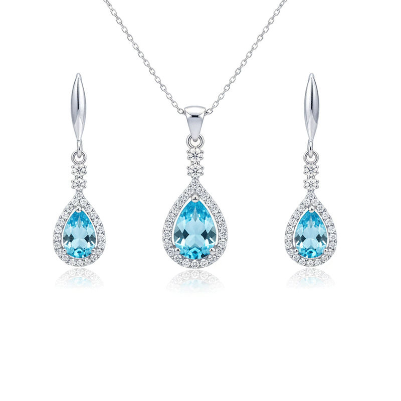 نیم ست نقره زنانه ایتالیایی مدل اشک آبی