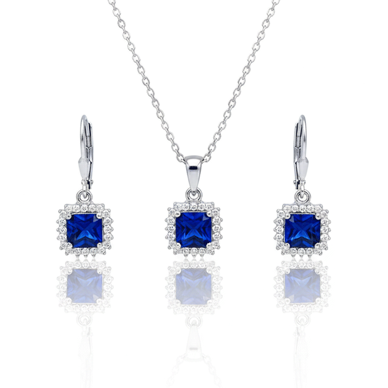 نیم ست نقره زنانه ایتالیایی مدل آبی تیره