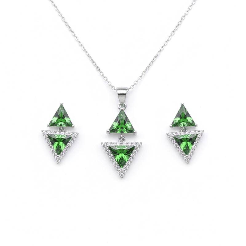 نیم ست نقره زنانه ایتالیایی مدل مثلث سبز