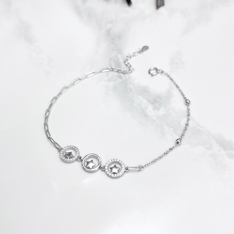دستبند نقره دخترانه مدل دایره ستاره