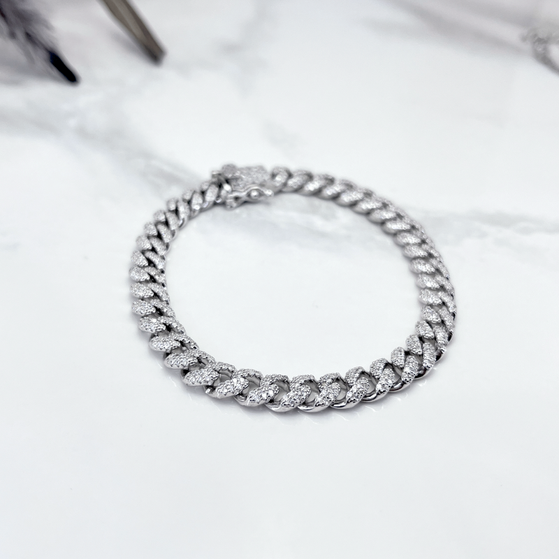 دستبند نقره زنانه مدل کارتیه نگین