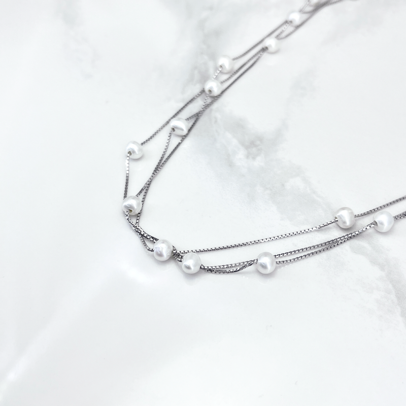 گردنبند نقره مروارید زنانه مدل سه ردیف