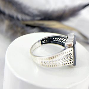 رکاب شبکه ای انگشتر نقره عقیق مشکی