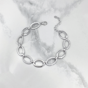 دستبند نقره زنانه مدل بیضی نگین