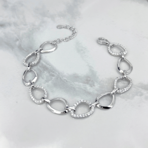 بافت آینه‌ای و نگین دستبند نقره زنانه