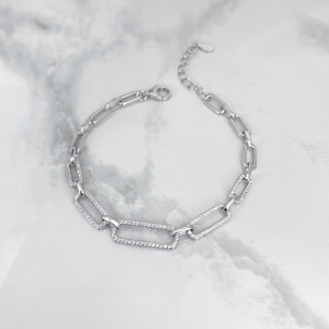 دستبند نقره زنانه مدل هرمس نگین دار