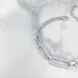 بافت آینه ای و نگین دستبند نقره هرمس ایتالیایی