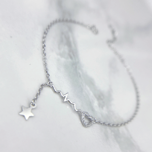 دستبند نقره دخترانه ظریف ضربان قلب نگین