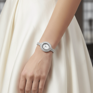 نمای شبیه سازی شده روی دست ساعت نقره زنانه