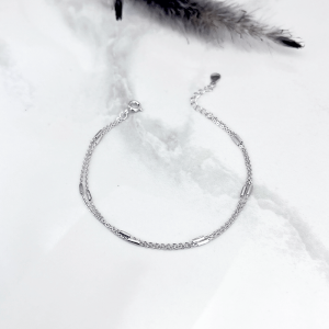 دستبند نقره دخترانه مدل دو زنجیر بدون نگین