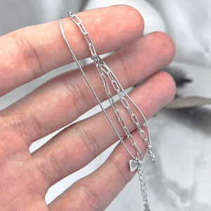 مدل دو زنجیر متفاوت دستبند نقره دخترانه