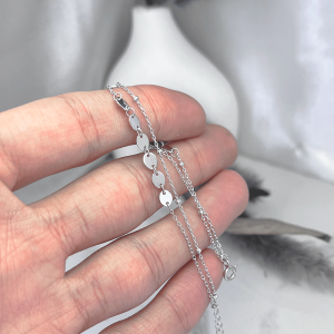 دستبند نقره دو زنجیر دخترانه پولک ماهی