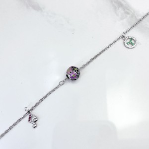 پابند نقره زنانه مدل گل صورتی