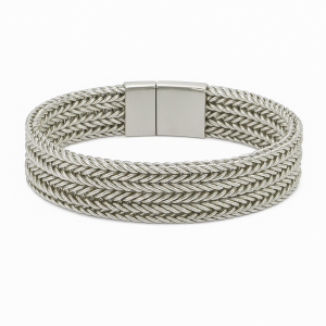دستبند نقره مردانه مدل بافت دو لاین