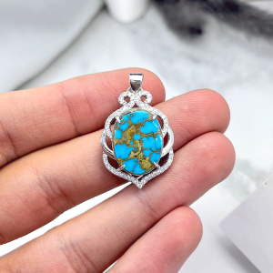 مدال نقره زنانه سنگ اصل فیروزه نیشابورر