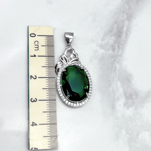 طول مدال نقره زنانه کریستال طرح زمرد