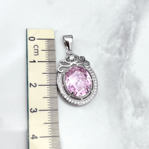 طول مدال آویز نقره کریستال صورتی