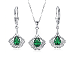 نیم ست نقره زنانه ایتالیایی مدل کریستال سبز