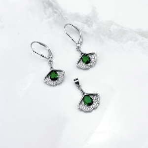 نیم ست نقره ایتالیایی کریستال سبز طرح زمرد