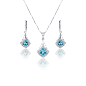 نیم ست نقره زنانه ایتالیایی مدل آبی روشن