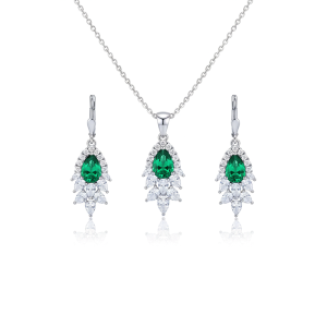 نیم ست نقره زنانه ایتالیایی مدل اشکی سبز