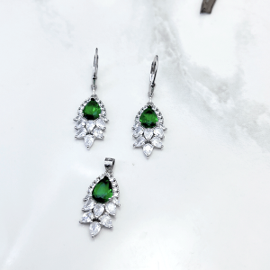 نیم ست نقره ایتالیایی طرح زمرد