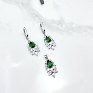 نیم ست نقره زنانه کرستال سبز