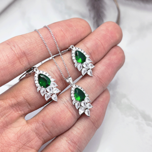 ست نقره ایتالیایی کریستال سبز